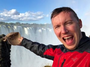 Carl drenched at Victoria Falls Zambia