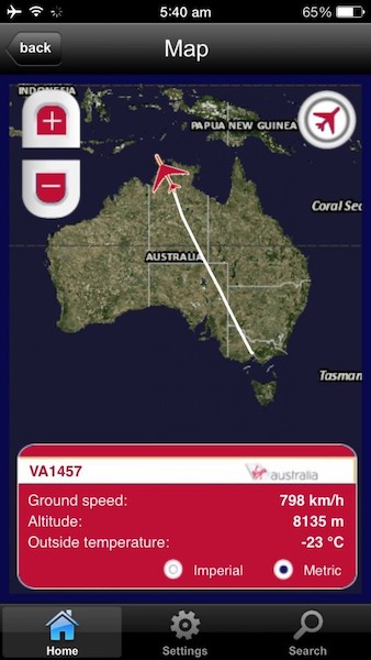 Virgin Australia 737 Inflight Route Map