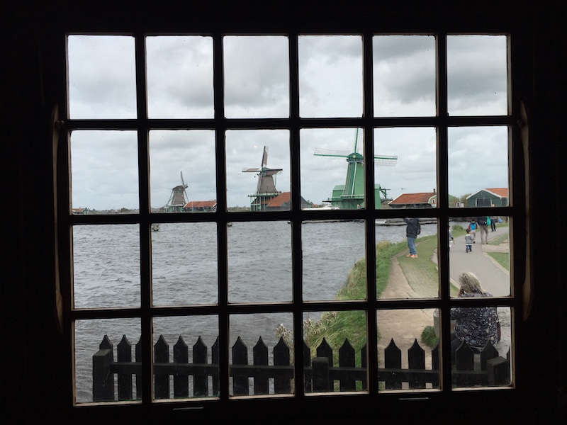 Window view of Windmills Zaanse Schans The Netherlands
