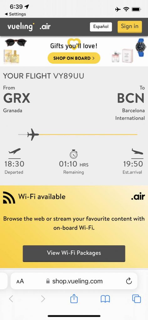 Vueling Wifi Home Page